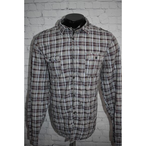 Buffalo David Bitton Button Up Dress Shirt Mens Size 2XL Gray Plaids Elbow Pads - Picture 9 of 10